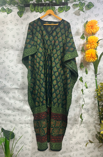 Block Print Green Meenu Cotton Kaftan