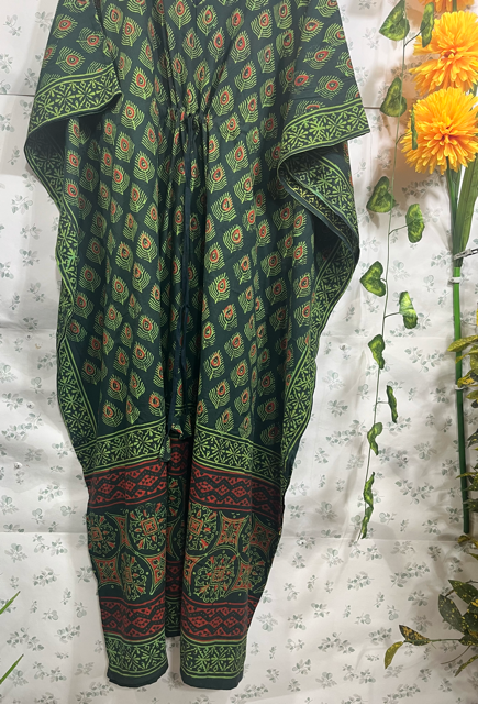 Block Print Green Meenu Cotton Kaftan