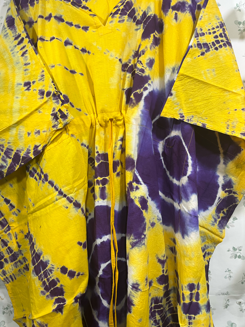 Block Print Yellow Yoshi Cotton Kaftan