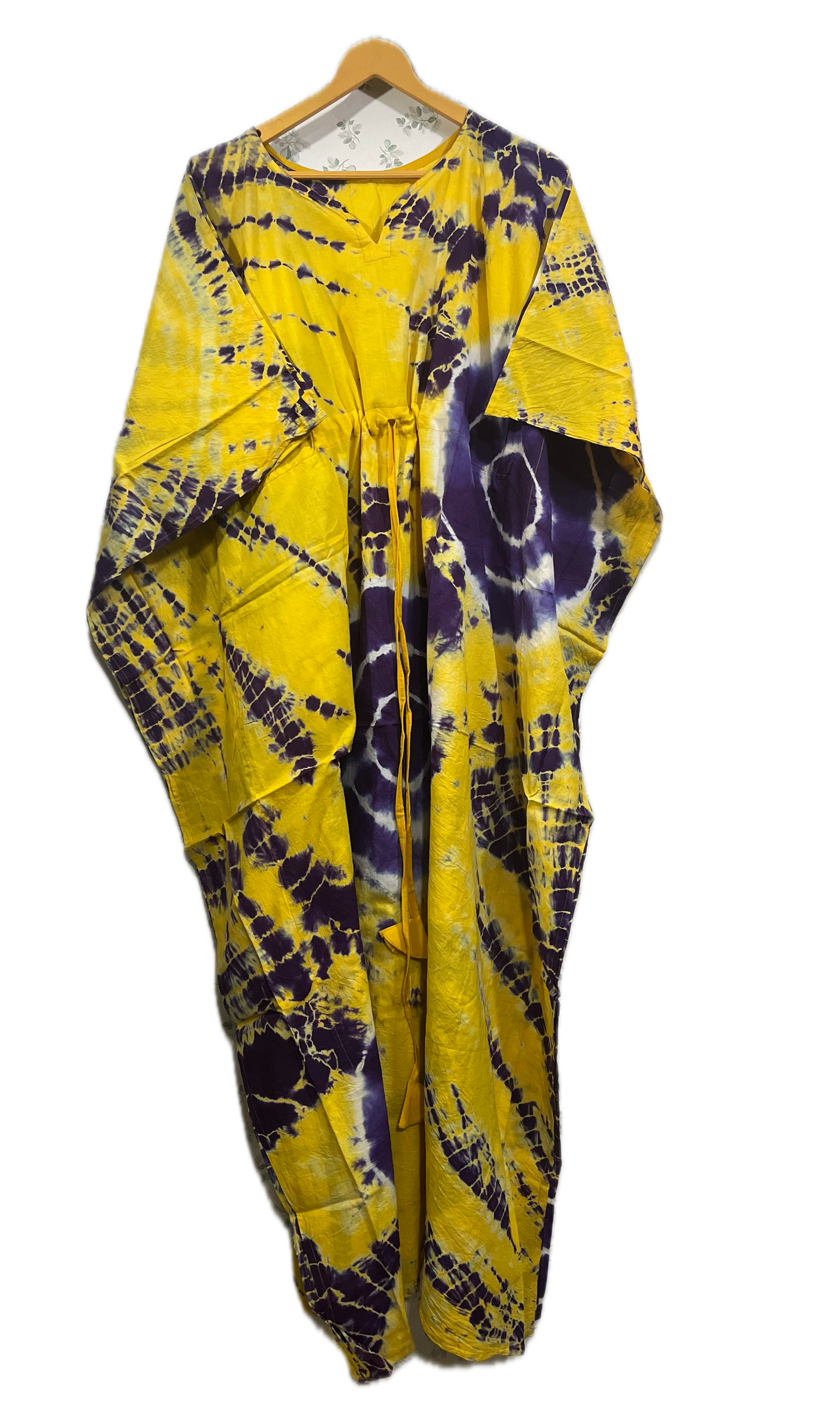 Block Print Yellow Yoshi Cotton Kaftan