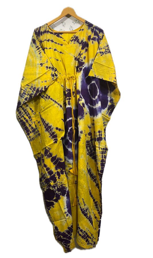 Block Print Yellow Yoshi Cotton Kaftan