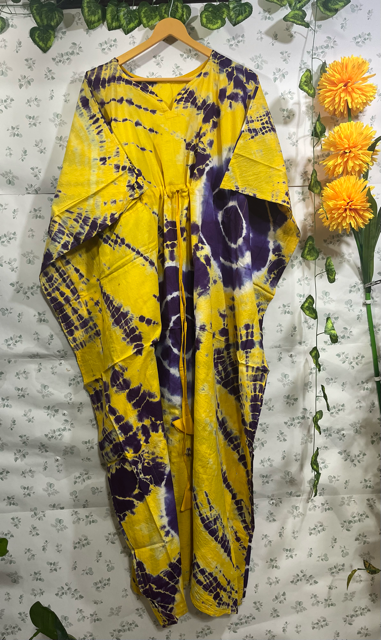 Block Print Yellow Yoshi Cotton Kaftan