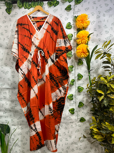 Block Print Orange Chinu Cotton Kaftan