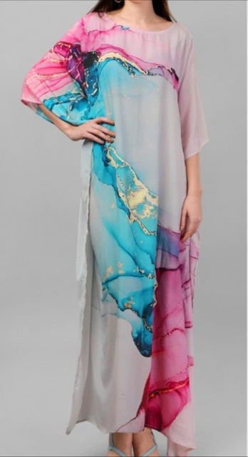 Pink  Blue Sheeba Silk Kaftan