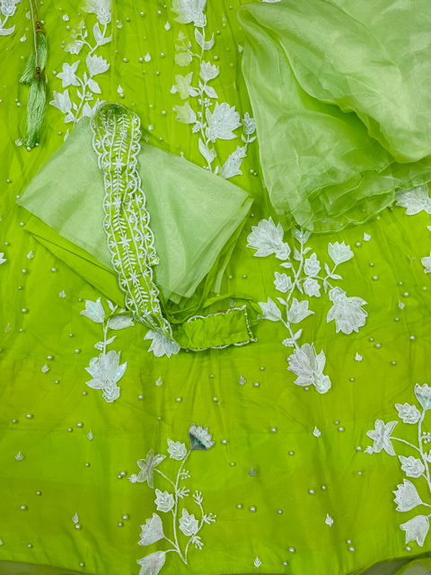 Green Chani Net Lehenga