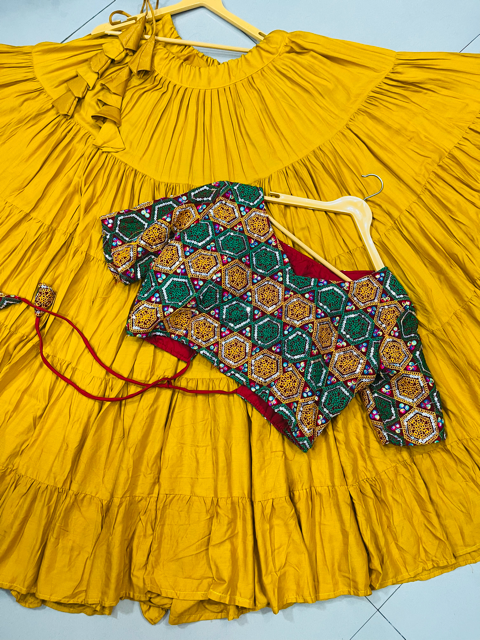 Garba Yellow Yami Rayon Lehenga