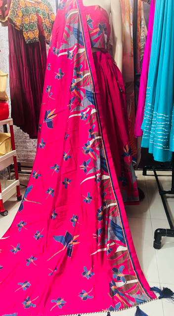 Chanderi Viscose Vinni  Hot Pink Lehenga