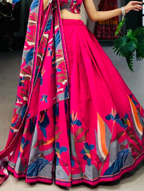 Chanderi Viscose Vinni  Hot Pink Lehenga