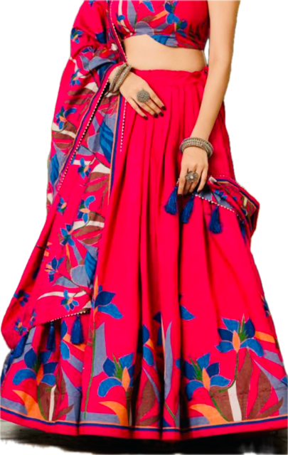 Chanderi Viscose Vinni  Hot Pink Lehenga