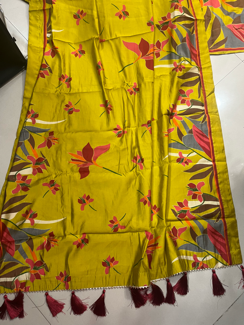 Chanderi Viscose Rumi Yellow Lehenga