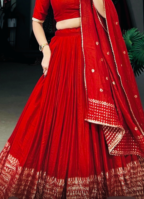 Chanderi Red Bela Lehenga