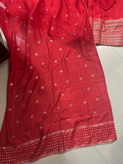 Chanderi Red Bela Lehenga