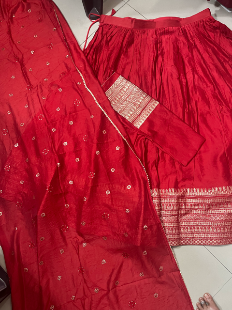 Chanderi Red Bela Lehenga