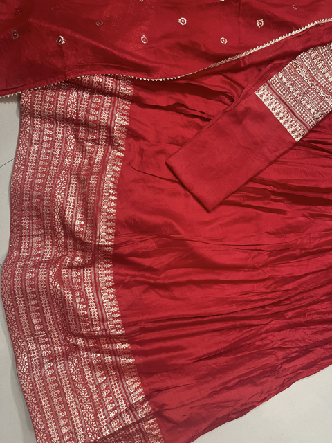 Chanderi Red Bela Lehenga