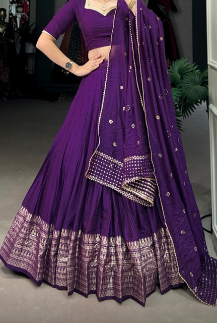 Chanderi Purple Tanuja Lehenga