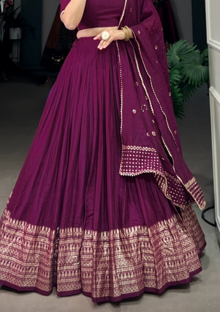 Chanderi Wine Laila Lehenga