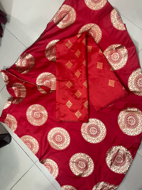 Red Ranu Silk Lehenga