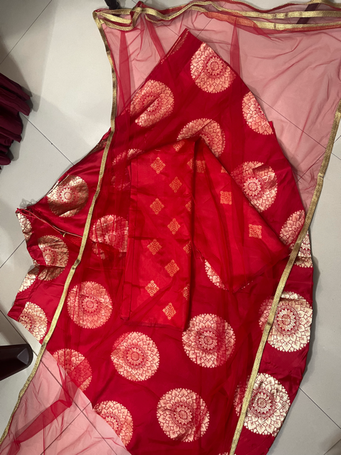 Red Ranu Silk Lehenga