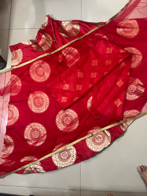 Red Ranu Silk Lehenga