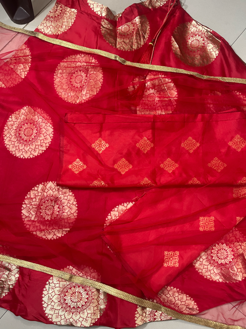 Red Ranu Silk Lehenga