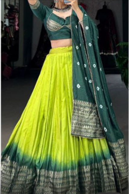 Chanderi Chandni Green Ombre Lehenga Choli