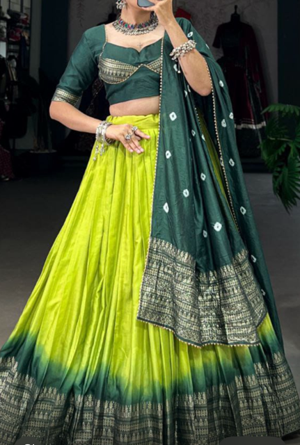 Chanderi Chandni Green Ombre Lehenga Choli