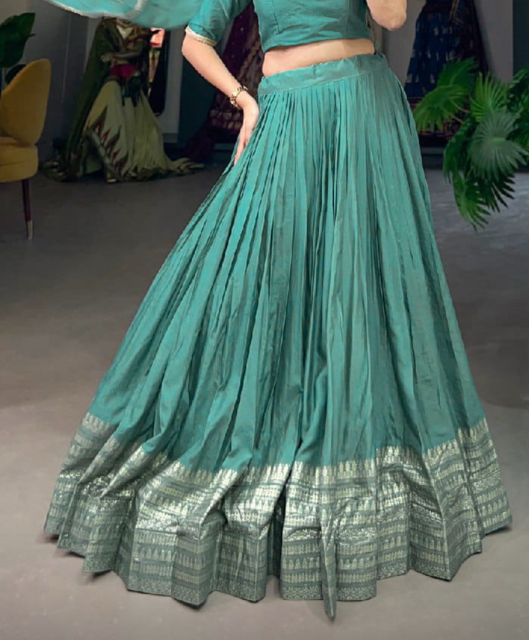 Chanderi Teal Blue Vidhya Lehenga