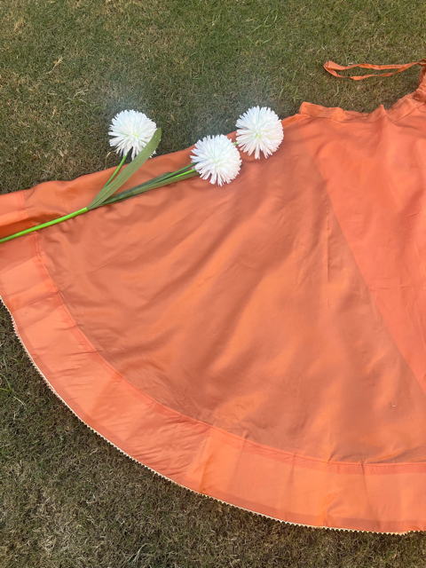 Peach Palak Silk Skirt