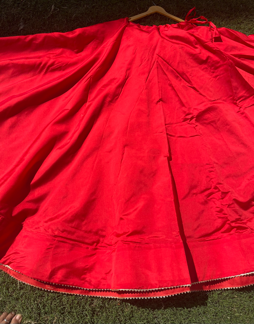 Flared Red Silk Skirt