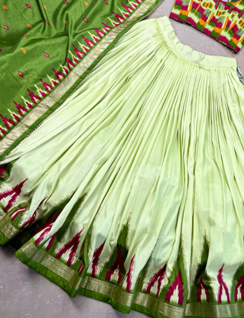 Tussar Silk Green Festive Lehenga 