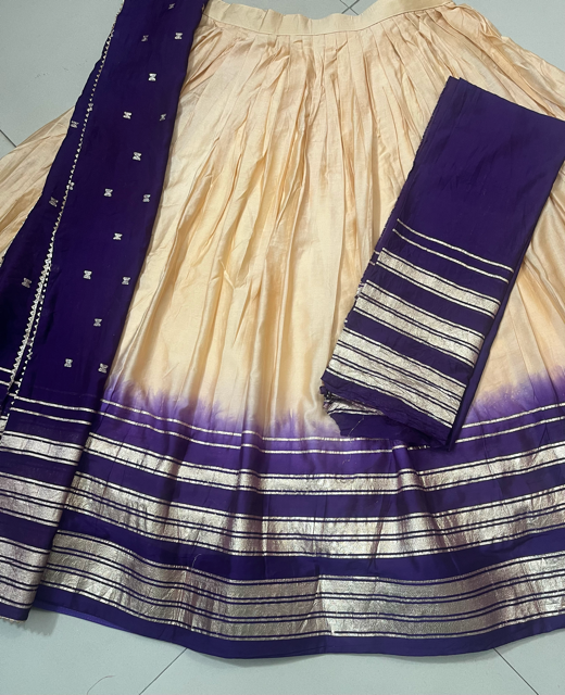 Chanderi Cream Wedding Lehenga
