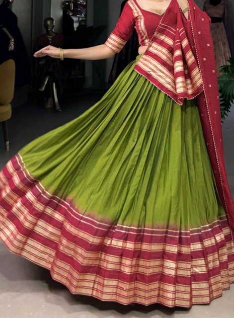 Chanderi Green Wedding Lehenga 