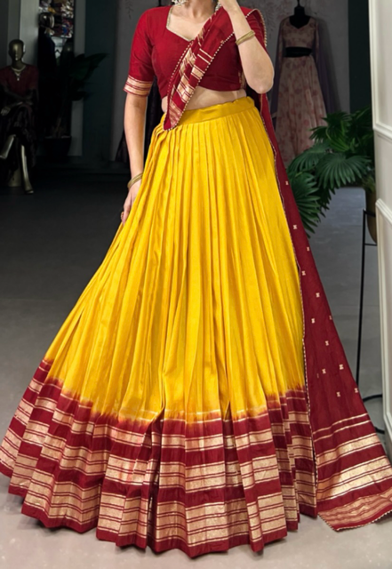 Chanderi Yellow Wedding Lehenga 