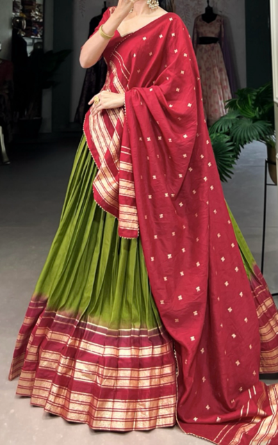 Chanderi Green Wedding Lehenga
