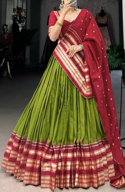 Chanderi Green Wedding Lehenga