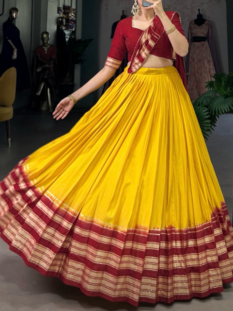 Chanderi Yellow Wedding Lehenga