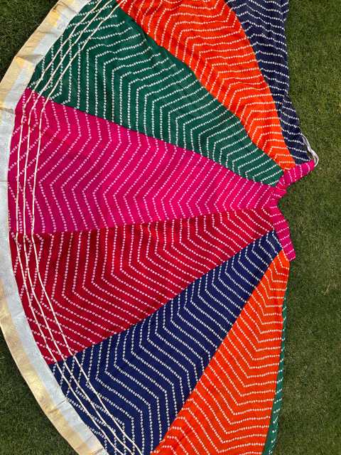 Bandhani Multicolor Panel Silk Skirt