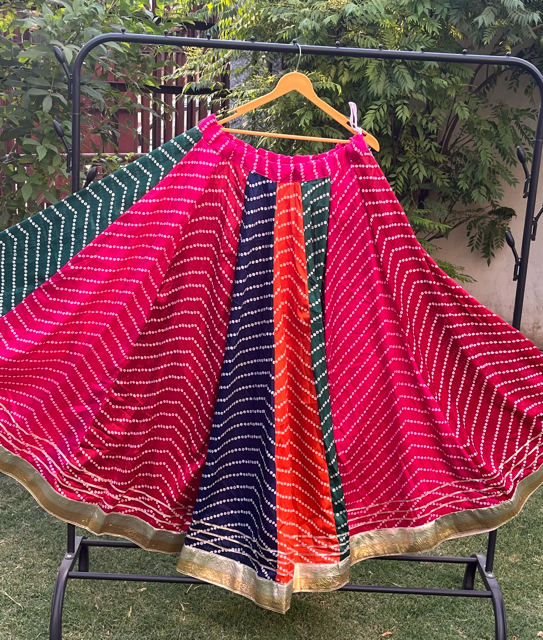 Bandhani Multicolor Panel Silk Skirt