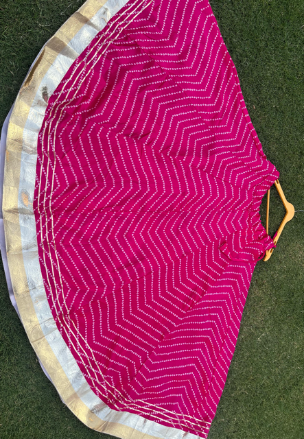 Bandhani Fuchsia Panel Silk Skirt
