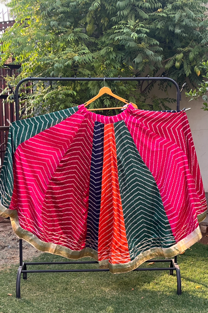 Bandhani Multicolor Panel Silk Skirt