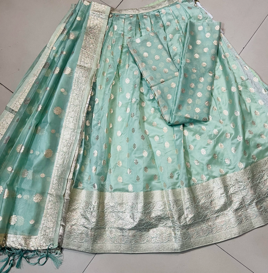Tissue Banarasi Green Wedding Lehenga