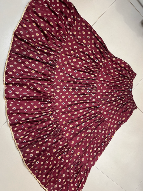 Tiered Maroon Muslin Indian Skirt