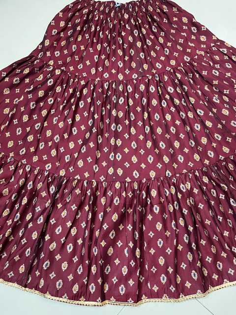 Tired Maroon Muslin Indian Skirt