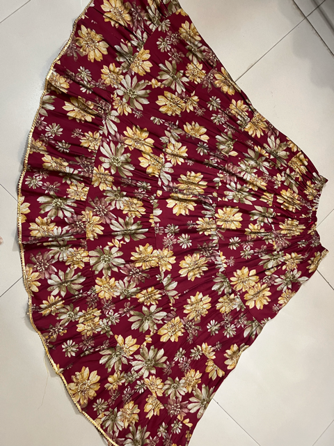 Tiered Maroon Muslin Indian Skirt