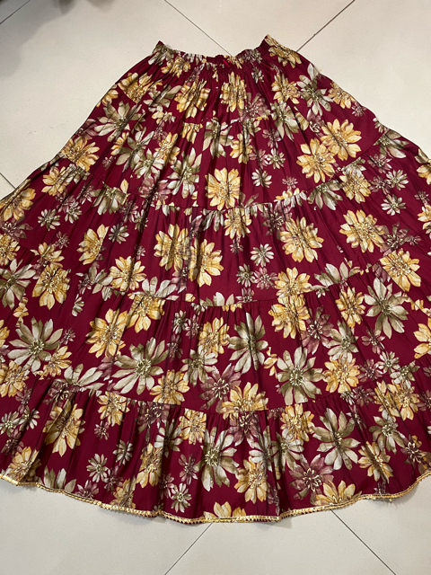 Tiered Maroon Muslin Indian Skirt