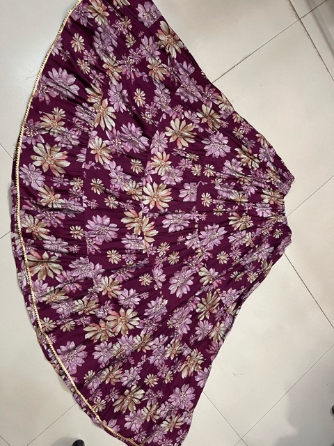 Tiered Maroon Muslin Indian Skirt