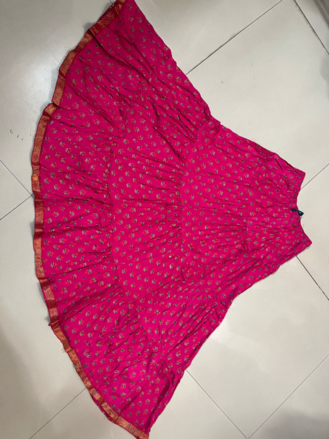 Jaipuri Tiered Cotton Fuchsia Skirt