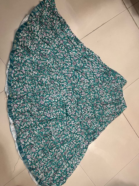 Jaipuri Cotton Tiered Green Skirt