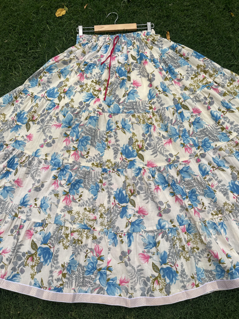 Tiered Cotton White Indian Skirt