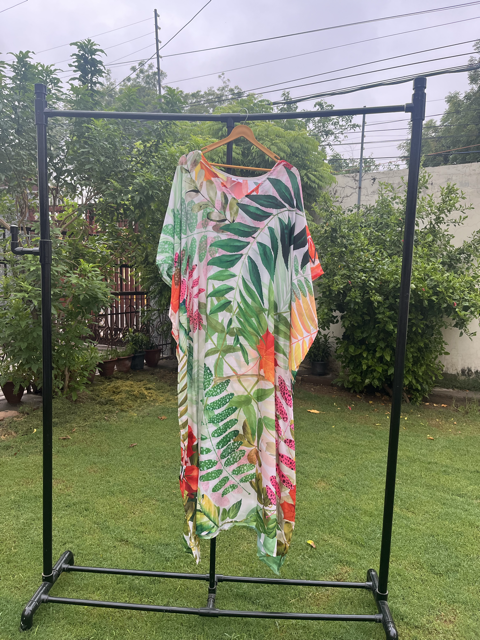 Digital Print Green Silk Kaftan 